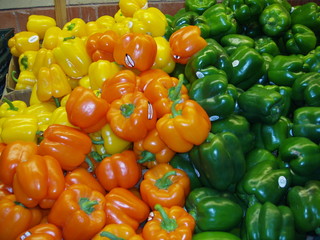 orange, yellow, green pepper pile