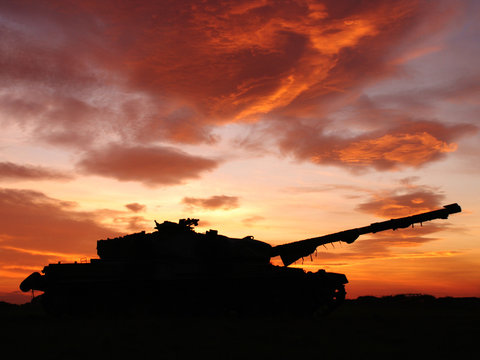 tank with burning sunset
