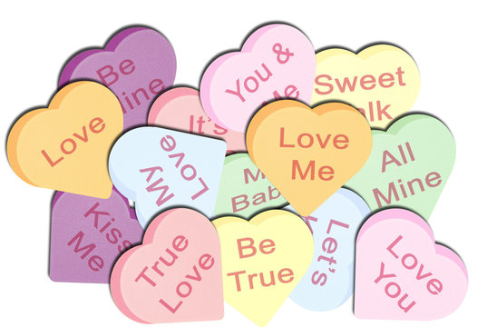 a pile of candy hearts