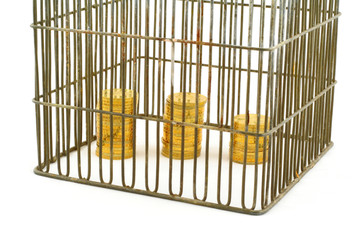 banking - coins in cage on white