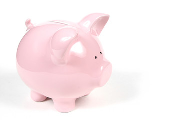 pink piggy bank on white background