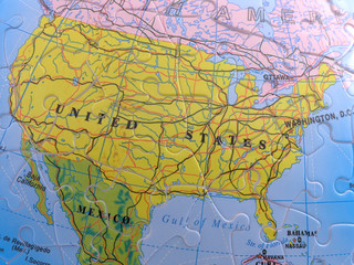 globe map puzzle - north america