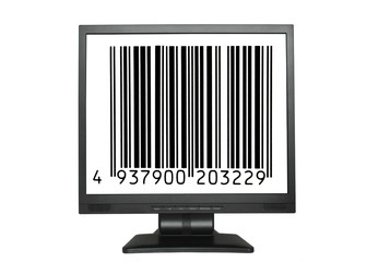 lcd screen with a bar code of a non-existent product