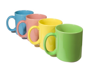 four colorful mugs