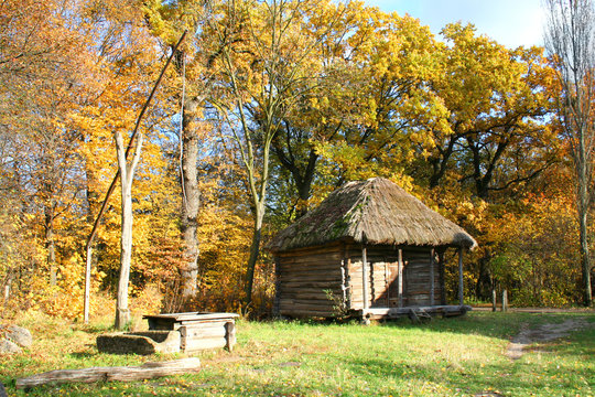 autumn landscape - country ancient house