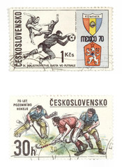 sport on obsolete postage stamps