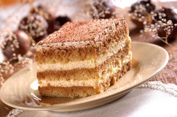 piece of tiramisu cream and custard pastry