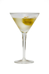 glass with martini and olives