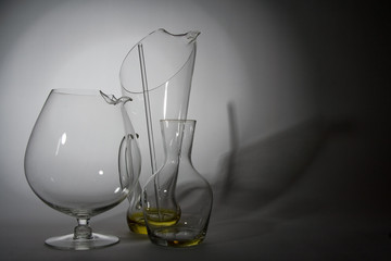 glass decanters in spot light