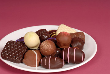 plate of delicious dark and semi-sweet chocolates