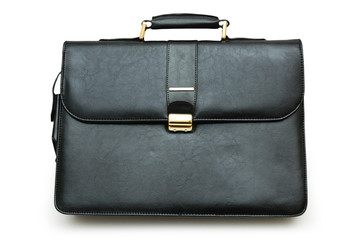 black leather suitcase isolated on the white