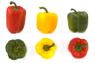 three colorful paprikas