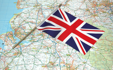 flag of united kingdom over the map