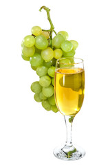 white wine glass on  background of a grape