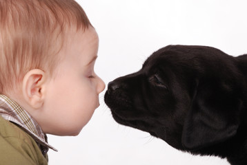 baby and puppy