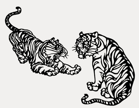 chinese paper art tiger abstract graphic art