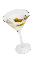 glass with martini and olives