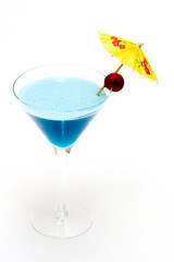cocktail with blue curacao isolated on white