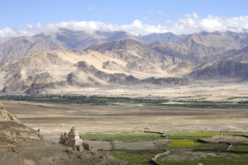 himalayas view with buddhistic monuments