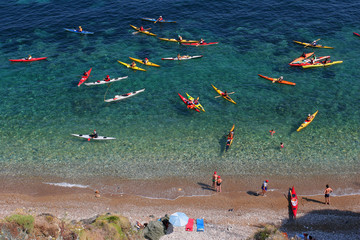 kayaks at sea