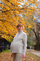 pregnant woman walk in autumn park #2