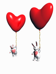 valentine balloons, bunny and bear, holiday love.