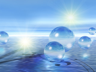 Fototapeta na wymiar glass spheres & water