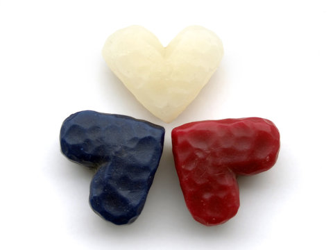 three wax hearts