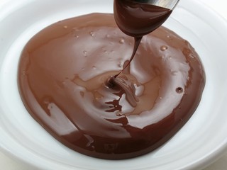 melted chocolate with dripping spoon