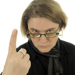 woman looking very angry and pointing with her finger