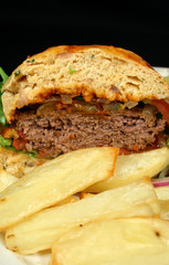 burger and chips