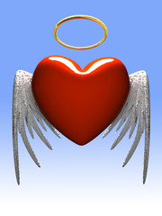 red heart-angel with wings isolated on gradient