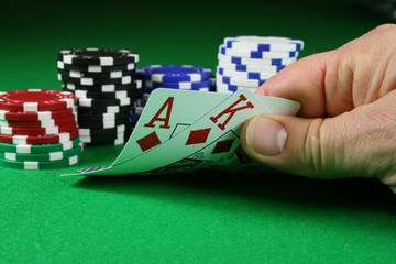big slick - ace king with poker chips