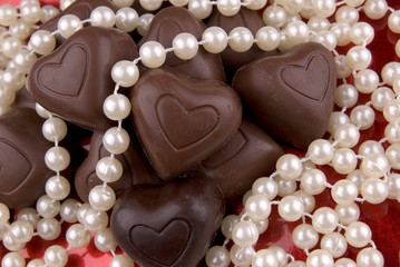 chocolate heart candy with pearls