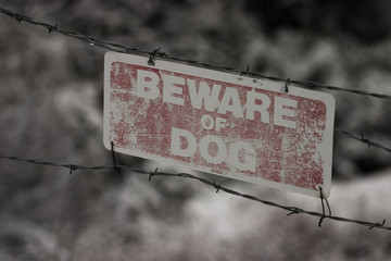faded beware of dog sign