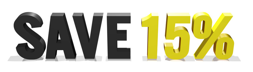 fifteen percent savings 3d text