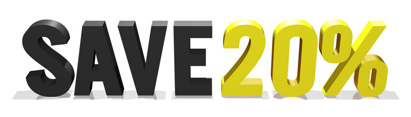 twenty percent savings 3d text