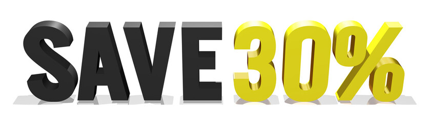 thirty percent savings 3d text