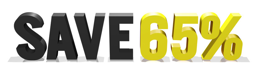 sixty five percent savings 3d text