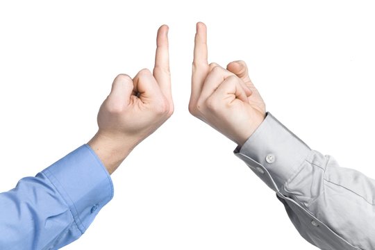 Business Men With Middle Finger In Front, Isolated