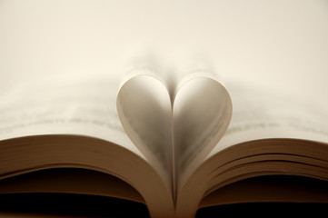 pages of a book curved into a heart shape