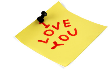 yellow adhesive note  isolated "i love you"