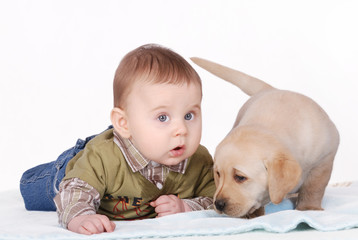 baby and puppy