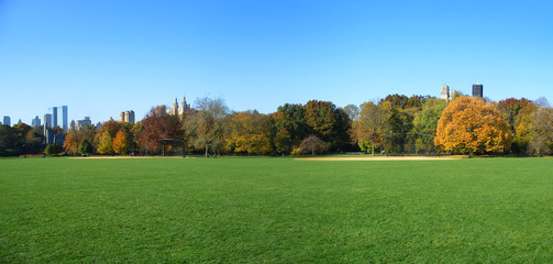 Fototapeta na wymiar great lawn panoramic view, central park, new york
