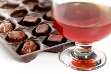 glass with cognac and sweets liquor