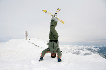 Fototapeta na wymiar skier upside down