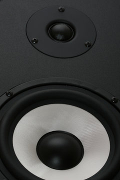 two audio speakers bass and tweeter clode up view