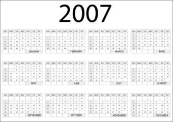 2007 calendar design with months and date and week