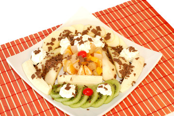 dessert with fresh fruit and whipped cream.