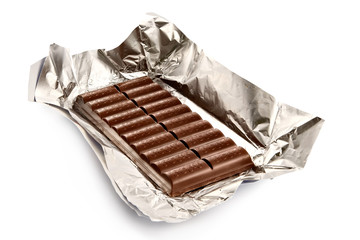 chocolate bar in the opened packing isolated